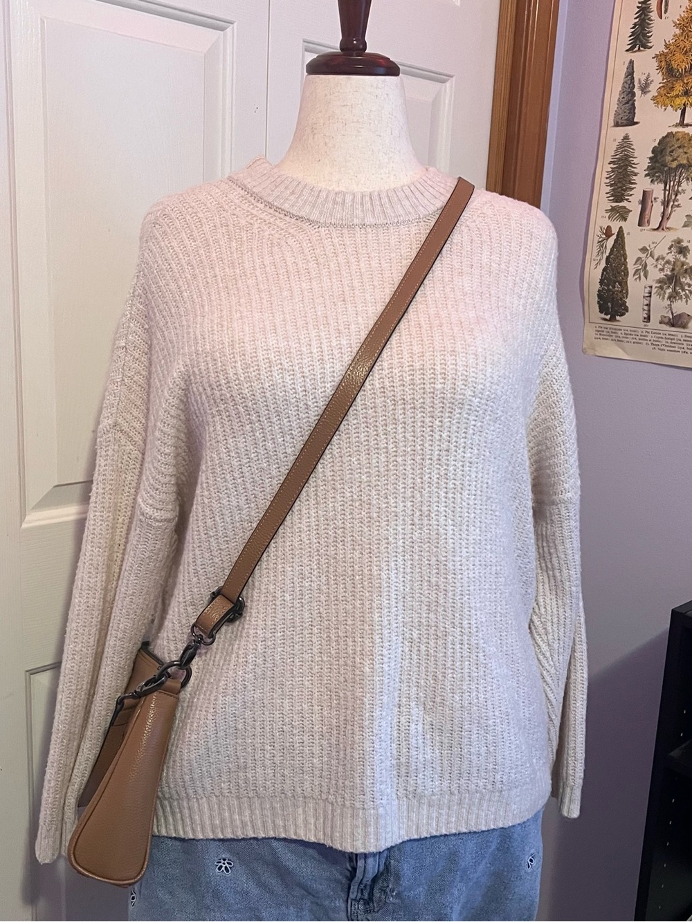 Cozy Cream Ribbed Crewneck Sweater - Women's
